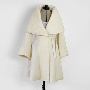 Norma Kamali for Everlast Shawl Collar Wool Coat in Ivory/Cream